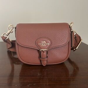 Coach Brown Amelia Small Saddle Crossbody Bag with Pebbled Leather